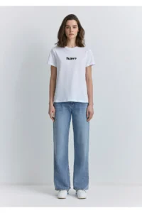 Mavi Pile Printed White T-Shirt Regular Fit / Normal Cut -620 - Image 2