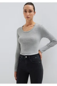 Mavi Long Sleeve Gray Basic T-Shirt Fitted -83096 - Image 2