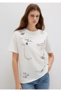 Mavi Printed Ecru T-Shirt Loose Fit -70057 - Image 2
