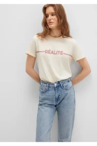 Mavi Reality Printed Ecru T-Shirt Regular Fit / Normal Cut -70072 - Image 2