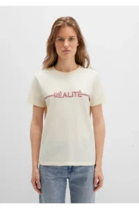 Mavi Reality Printed Ecru T-Shirt Regular Fit / Normal Cut -70072 - Image 3