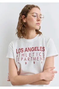 Mavi Los Angeles Printed Ecru T-Shirt Regular Fit / Normal Cut -70057