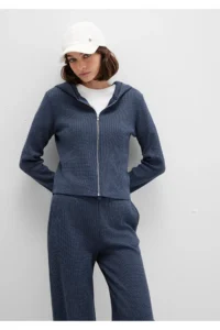 Mavi Zippered textured Navy Blue Sweatshirt -32184