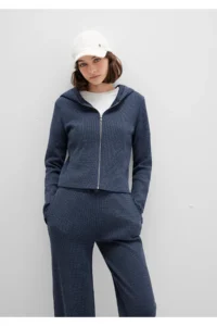 Mavi Zippered textured Navy Blue Sweatshirt -32184 - Image 3