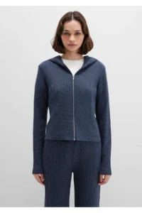 Mavi Zippered textured Navy Blue Sweatshirt -32184 - Image 4