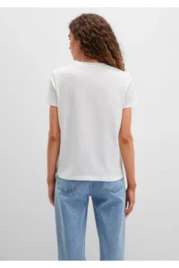 Mavi Logo Printed Ecru T-Shirt Regular Fit / Normal Cut -70057 - Image 4