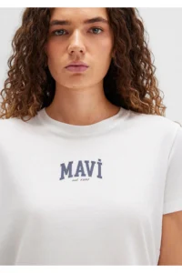 Mavi Logo Printed Ecru T-Shirt Regular Fit / Normal Cut -70057 - Image 5