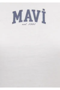 Mavi Logo Printed Ecru T-Shirt Regular Fit / Normal Cut -70057 - Image 6
