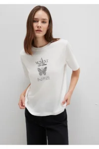 Mavi Butterfly Printed Ecru T-Shirt Regular Fit / Normal Cut -70057 - Image 3