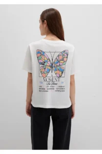 Mavi Butterfly Printed Ecru T-Shirt Regular Fit / Normal Cut -70057 - Image 5