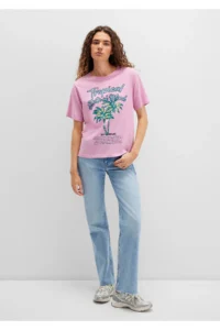 Mavi Beach Printed Pink T-Shirt Regular Fit / Normal Cut -71031 - Image 2