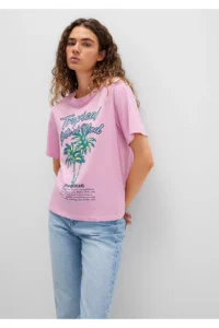 Mavi Beach Printed Pink T-Shirt Regular Fit / Normal Cut -71031 - Image 3