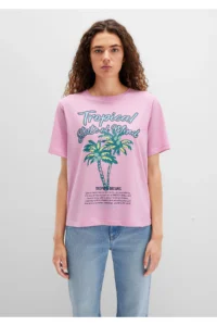 Mavi Beach Printed Pink T-Shirt Regular Fit / Normal Cut -71031 - Image 5