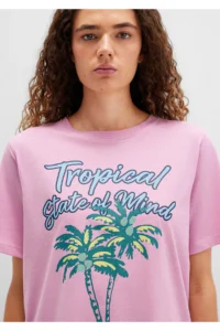 Mavi Beach Printed Pink T-Shirt Regular Fit / Normal Cut -71031 - Image 7