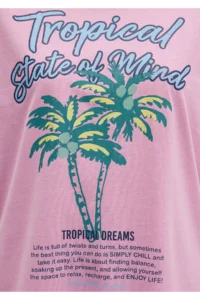Mavi Beach Printed Pink T-Shirt Regular Fit / Normal Cut -71031 - Image 8