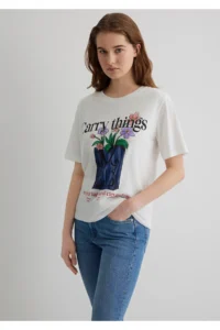 Mavi Floral Printed Ecru T-Shirt Regular Fit / Normal Cut -70057 - Image 2