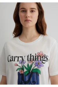 Mavi Floral Printed Ecru T-Shirt Regular Fit / Normal Cut -70057 - Image 6