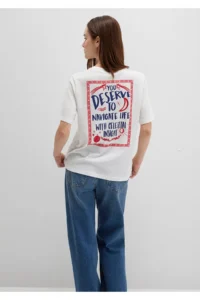 Mavi Planet Printed Ecru T-Shirt Regular Fit / Normal Cut -70057 - Image 2