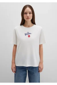 Mavi Planet Printed Ecru T-Shirt Regular Fit / Normal Cut -70057 - Image 4