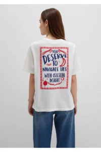 Mavi Planet Printed Ecru T-Shirt Regular Fit / Normal Cut -70057 - Image 5