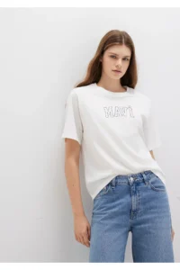 Mavi Logo Printed Ecru T-Shirt Regular Fit / Normal Cut -70057