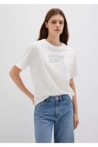 Mavi Logo Printed Ecru T-Shirt Regular Fit / Normal Cut -70057 - Image 2