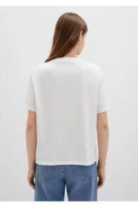 Mavi Logo Printed Ecru T-Shirt Regular Fit / Normal Cut -70057 - Image 4