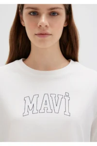 Mavi Logo Printed Ecru T-Shirt Regular Fit / Normal Cut -70057 - Image 5