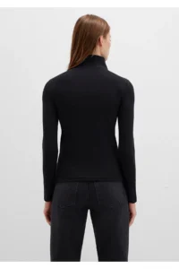Mavi Button Detailed High Collar Black T-Shirt Fitted -900 - Image 5