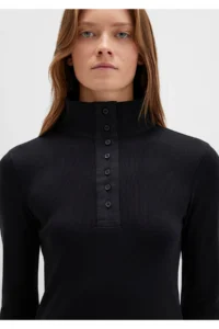 Mavi Button Detailed High Collar Black T-Shirt Fitted -900 - Image 6