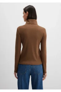Mavi Button Detailed High Collar Brown T-Shirt Fitted -71590 - Image 5