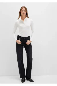 Mavi Button Detailed High Collar Ecru T-Shirt Fitted -70057 - Image 3