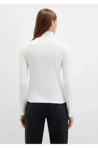 Mavi Button Detailed High Collar Ecru T-Shirt Fitted -70057 - Image 5