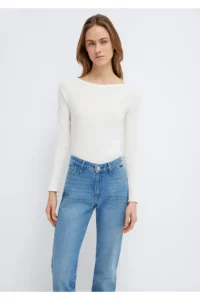 Mavi Long Sleeve Ecru Basic T-Shirt Slim Fit / Slim Fit -80194 - Image 2