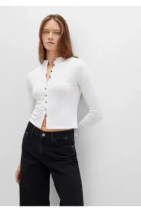 Mavi Button Detailed Ecru T-Shirt Fitted -70057