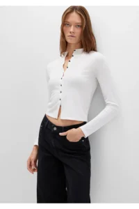 Mavi Button Detailed Ecru T-Shirt Fitted -70057 - Image 3