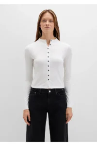 Mavi Button Detailed Ecru T-Shirt Fitted -70057 - Image 4