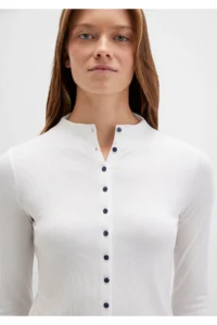 Mavi Button Detailed Ecru T-Shirt Fitted -70057 - Image 6