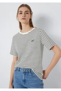 Mavi Logo Printed Striped T-Shirt Regular Fit / Normal Cut -85143