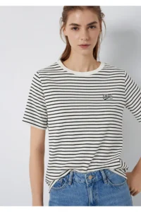 Mavi Logo Printed Striped T-Shirt Regular Fit / Normal Cut -85143 - Image 3