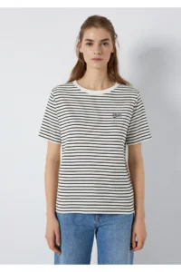 Mavi Logo Printed Striped T-Shirt Regular Fit / Normal Cut -85143 - Image 4