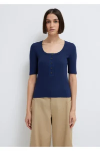 Mavi Buttoned Navy Blue T-Shirt Fitted -70497 - Image 3