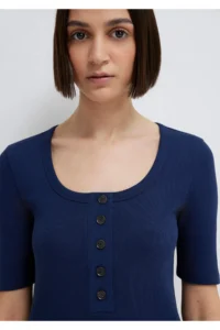 Mavi Buttoned Navy Blue T-Shirt Fitted -70497 - Image 6