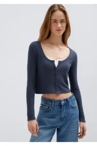 Mavi Long Sleeve Navy Blue Crop T-Shirt Standard -70726 - Image 2