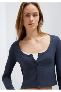 Mavi Long Sleeve Navy Blue Crop T-Shirt Standard -70726 - Image 3