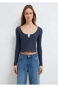 Mavi Long Sleeve Navy Blue Crop T-Shirt Standard -70726 - Image 4