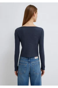 Mavi Long Sleeve Navy Blue Crop T-Shirt Standard -70726 - Image 6