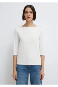 Mavi Button Detailed Ecru T-Shirt Slim Fit / Slim Fit -70057 - Image 3