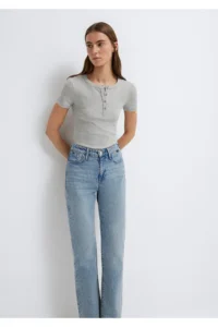 Mavi Semi-Buttoned Gray Basic T-Shirt Fitted -83096 - Image 2