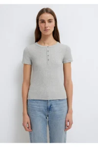 Mavi Semi-Buttoned Gray Basic T-Shirt Fitted -83096 - Image 4